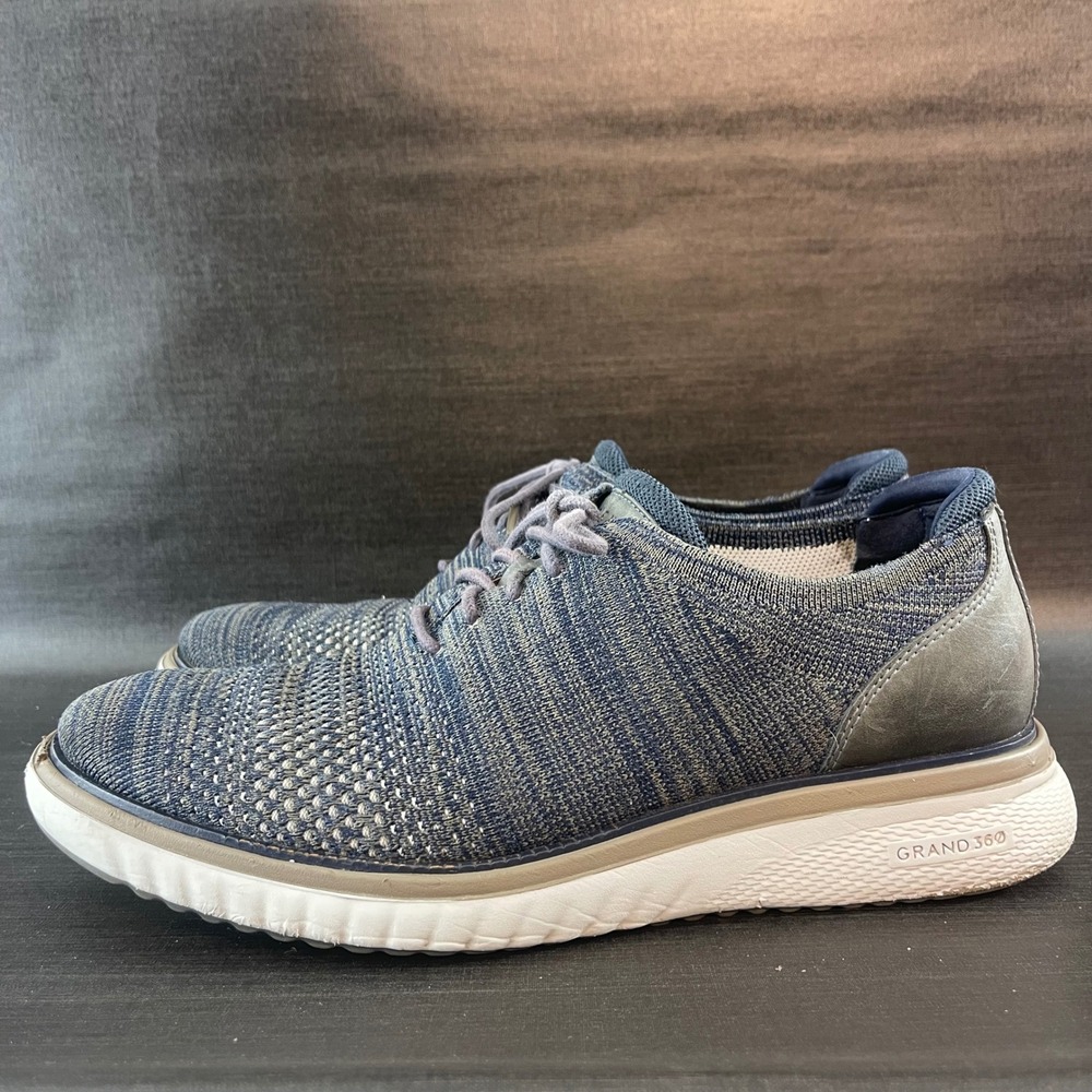Cole Haan Zerogrand Eon Mens size 9 Knit Wingtip Oxford Blue Grey Dress Shoes‎